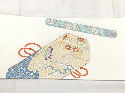 平和屋着物◎九寸名古屋帯　文箱花文　金銀糸　正絹　逸品　BAAY5109qw