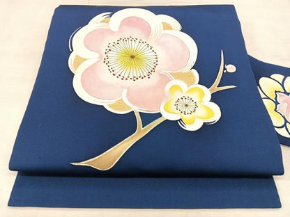 平和屋着物◎塩瀬　九寸名古屋帯　枝梅文　金彩　正絹　逸品　BAAY5110qw