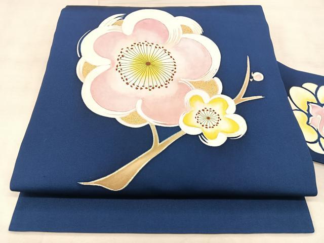 平和屋着物◎塩瀬　九寸名古屋帯　枝梅文　金彩　正絹　逸品　BAAY5110qw