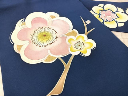 平和屋着物◎塩瀬　九寸名古屋帯　枝梅文　金彩　正絹　逸品　BAAY5110qw