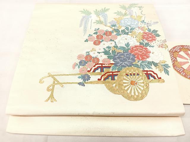 平和屋着物◎九寸名古屋帯　唐織　花車文　金銀糸　引箔　正絹　逸品　BAAY5111qw