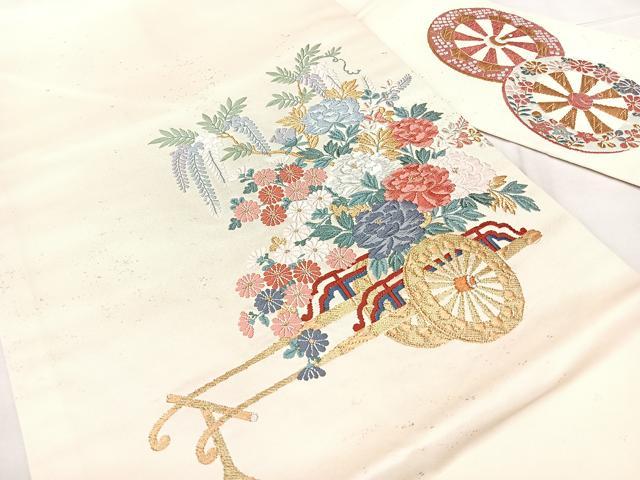 平和屋着物◎九寸名古屋帯　唐織　花車文　金銀糸　引箔　正絹　逸品　BAAY5111qw