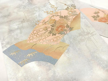 平和屋着物◎九寸名古屋帯　色紙花文　金銀糸　引箔　正絹　逸品　BAAY5113qw