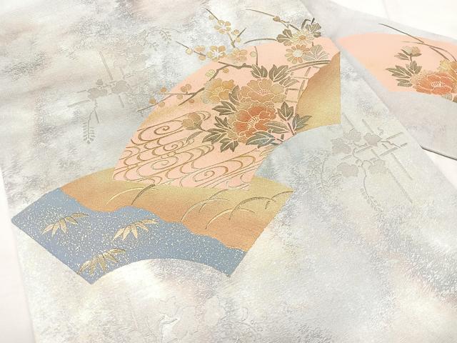 平和屋着物◎九寸名古屋帯　色紙花文　金銀糸　引箔　正絹　逸品　BAAY5113qw