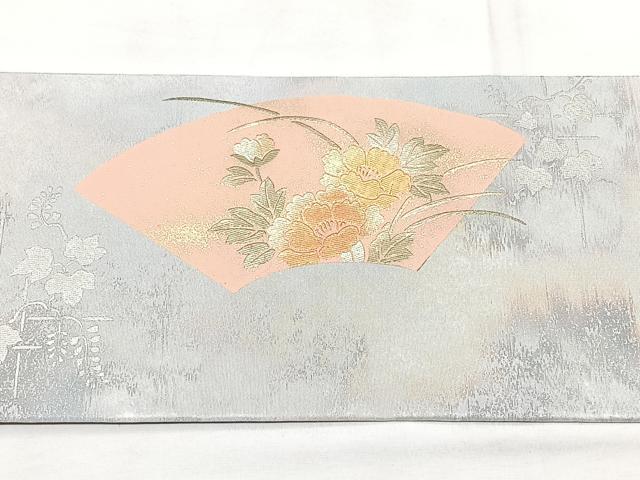 平和屋着物◎九寸名古屋帯　色紙花文　金銀糸　引箔　正絹　逸品　BAAY5113qw