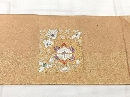 平和屋着物◎九寸名古屋帯　色紙花文　金銀糸　引箔　正絹　逸品　BAAY5114qw