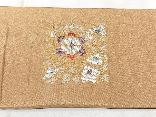 平和屋着物◎九寸名古屋帯　色紙花文　金銀糸　引箔　正絹　逸品　BAAY5114qw