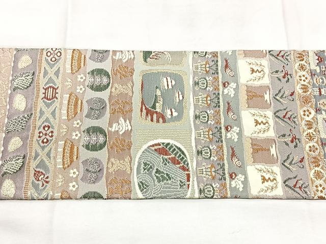 平和屋着物◎九寸名古屋帯　横段風景文　金糸　正絹　逸品　BAAY5115qw