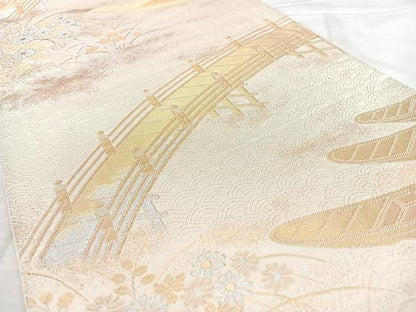 平和屋着物◎六通柄袋帯　渡橋風景文　金銀糸　正絹　逸品　BAAY5121qw