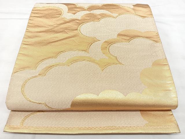 平和屋着物◎六通柄袋帯　雲重ね文　金糸　正絹　逸品　BAAY5122qw