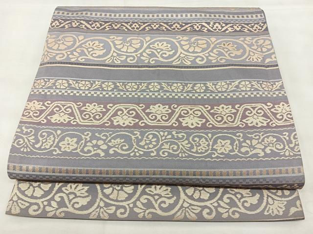 平和屋着物◎六通柄　京袋帯　横段洋花文　金糸　正絹　逸品　BAAY5123qw