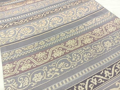 平和屋着物◎六通柄　京袋帯　横段洋花文　金糸　正絹　逸品　BAAY5123qw