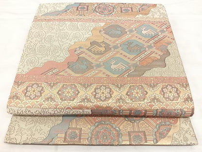 平和屋着物◎六通柄袋帯　道長吉祥花文　金糸　正絹　逸品　BAAY5125qw