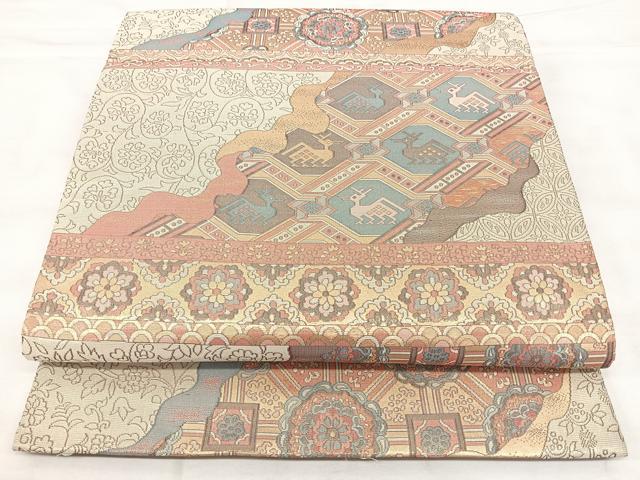 平和屋着物◎六通柄袋帯　道長吉祥花文　金糸　正絹　逸品　BAAY5125qw
