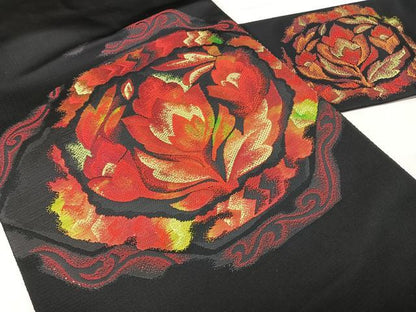平和屋着物◎八寸名古屋帯　洋花文　黒地　BAAY5126qw