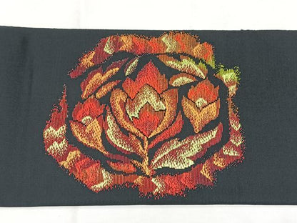 平和屋着物◎八寸名古屋帯　洋花文　黒地　BAAY5126qw