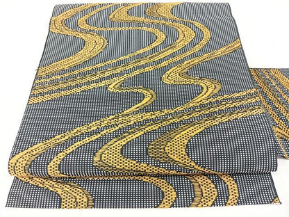 平和屋着物◎本場筑前博多織　八寸名古屋帯　流水文　黒地　正絹　逸品　BAAY5130qw