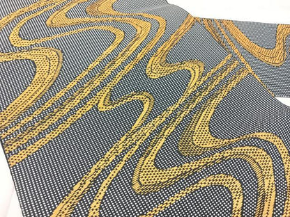 平和屋着物◎本場筑前博多織　八寸名古屋帯　流水文　黒地　正絹　逸品　BAAY5130qw