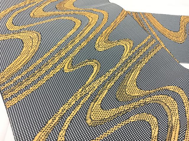 平和屋着物◎本場筑前博多織　八寸名古屋帯　流水文　黒地　正絹　逸品　BAAY5130qw