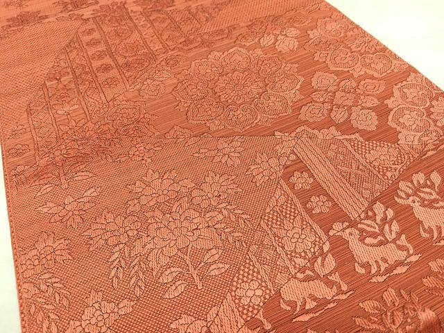 平和屋着物◎本場筑前博多織　八寸名古屋帯　名物裂花文　正絹　逸品　BAAY5131qw