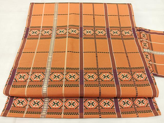 平和屋着物◎九寸名古屋帯　変わり格子　正絹　逸品　BAAY5135qw