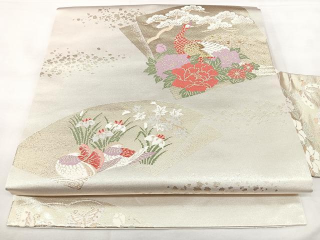 平和屋着物◎九寸名古屋帯　色紙花鳥文　金銀糸　正絹　逸品　BAAY5136qw
