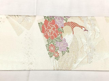 平和屋着物◎九寸名古屋帯　色紙花鳥文　金銀糸　正絹　逸品　BAAY5136qw