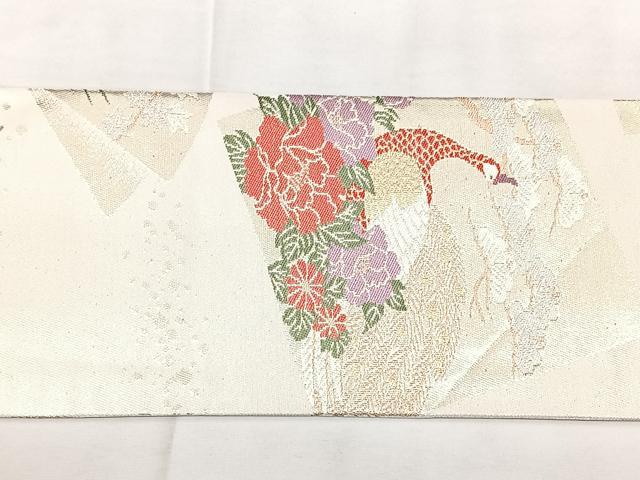 平和屋着物◎九寸名古屋帯　色紙花鳥文　金銀糸　正絹　逸品　BAAY5136qw