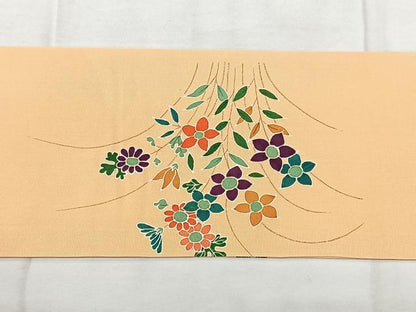 平和屋着物◎塩瀬　九寸名古屋帯　草花文　金彩　正絹　逸品　BAAY5137qw