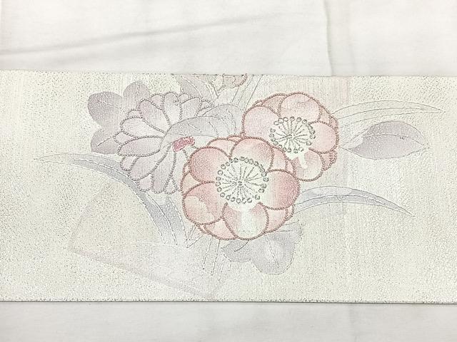 平和屋着物◎全通柄　九寸名古屋帯　相良刺繍　草花文　銀糸　正絹　逸品　BAAY5138qw