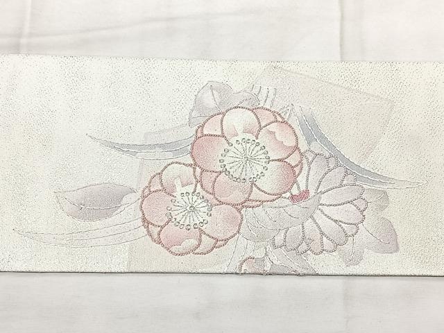 平和屋着物◎全通柄　九寸名古屋帯　相良刺繍　草花文　銀糸　正絹　逸品　BAAY5138qw