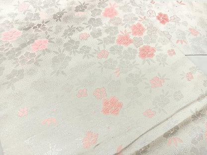 平和屋着物◎九寸名古屋帯　唐織　草花文　銀糸　正絹　逸品　BAAY5142qw