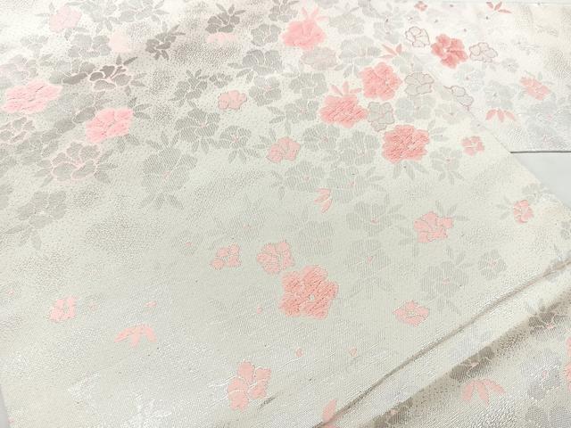平和屋着物◎九寸名古屋帯　唐織　草花文　銀糸　正絹　逸品　BAAY5142qw