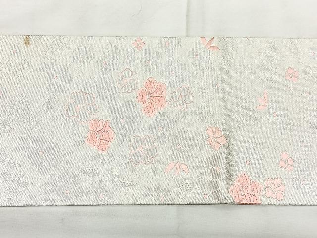 平和屋着物◎九寸名古屋帯　唐織　草花文　銀糸　正絹　逸品　BAAY5142qw