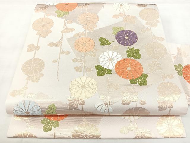 平和屋着物◎九寸名古屋帯　唐織　菊文　金糸　正絹　逸品　BAAY5144qw