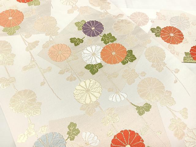 平和屋着物◎九寸名古屋帯　唐織　菊文　金糸　正絹　逸品　BAAY5144qw