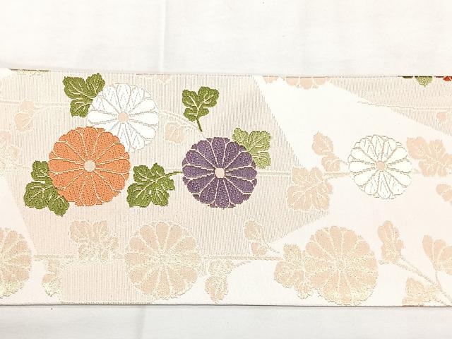 平和屋着物◎九寸名古屋帯　唐織　菊文　金糸　正絹　逸品　BAAY5144qw