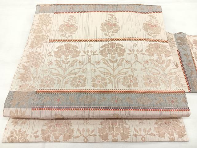 平和屋着物◎九寸名古屋帯　横段花文　金糸　正絹　逸品　BAAY5146qw