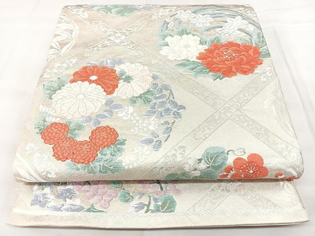 平和屋着物◎六通柄袋帯　唐織　天井花文　銀糸　正絹　逸品　BAAY5151qw