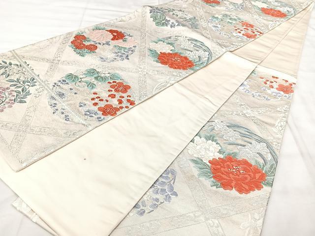 平和屋着物◎六通柄袋帯　唐織　天井花文　銀糸　正絹　逸品　BAAY5151qw