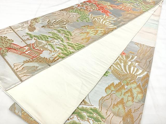 平和屋着物◎六通柄袋帯　風景文　金銀糸　正絹　逸品　BAAY5153qw