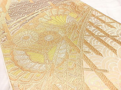 平和屋着物◎六通柄袋帯　双蝶橋紋　金糸　正絹　逸品　BAAY5159qw