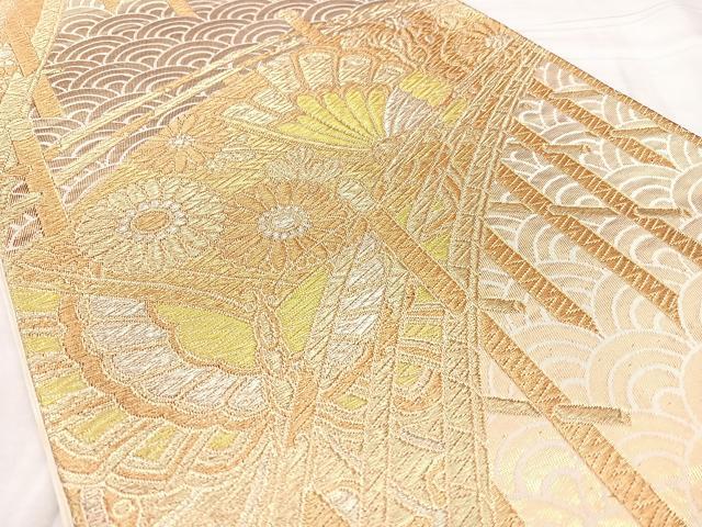 平和屋着物◎六通柄袋帯　双蝶橋紋　金糸　正絹　逸品　BAAY5159qw