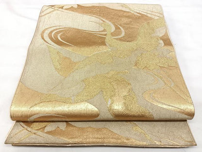 平和屋着物◎六通柄袋帯　流水飛鶴文　金糸　正絹　逸品　BAAY5165qw