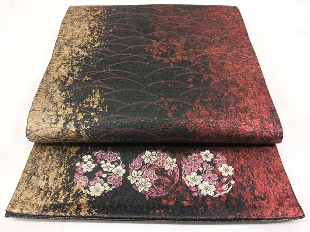 平和屋着物◎六通柄袋帯　霞間道　金糸　正絹　逸品　BAAY5166qw