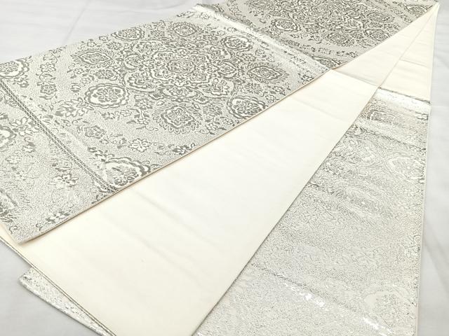 平和屋着物◎六通柄袋帯　正倉院花文　銀糸　正絹　逸品　BAAY5167qw
