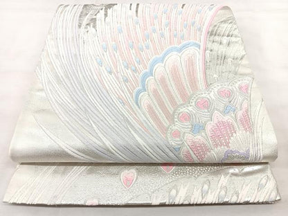 平和屋着物◎六通柄袋帯　唐織　孔雀文　銀糸　正絹　逸品　BAAY5173qw