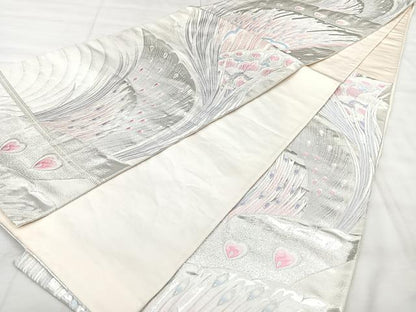 平和屋着物◎六通柄袋帯　唐織　孔雀文　銀糸　正絹　逸品　BAAY5173qw