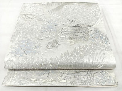 平和屋着物◎六通柄袋帯　プラチナ二重箔　風景文　正絹　逸品　BAAY5175qw