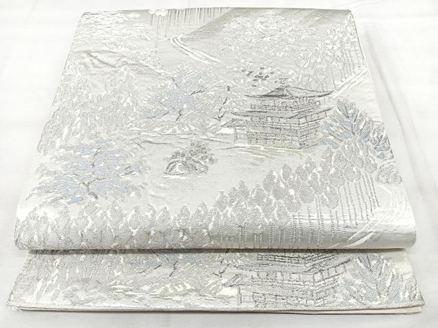 平和屋着物◎六通柄袋帯　プラチナ二重箔　風景文　正絹　逸品　BAAY5175qw